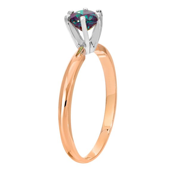 14K. SOLID GOLD SOLITAIRE RING WITH LAB. GROWN ALEXANDRITE (Rose gold) - Picture 2 of 5